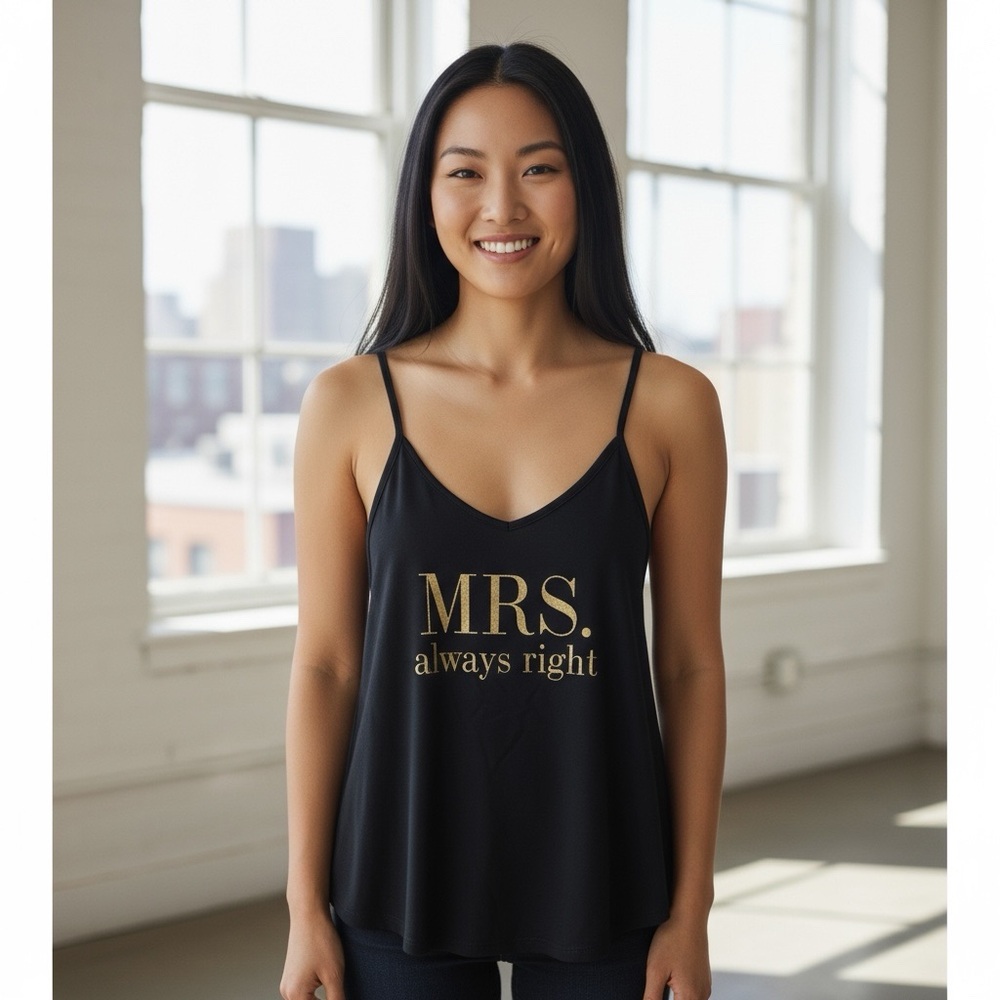 Love & Cherish Mrs Always Right Black with Gold Glitter Letters Tank Size Medium